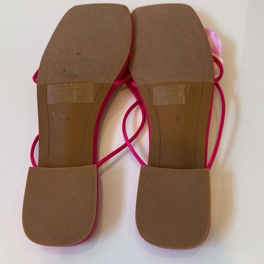 Lulus Pink Satin Orchid Sandals Size 8 Strappy Floral Slide - Picture 6 of 6